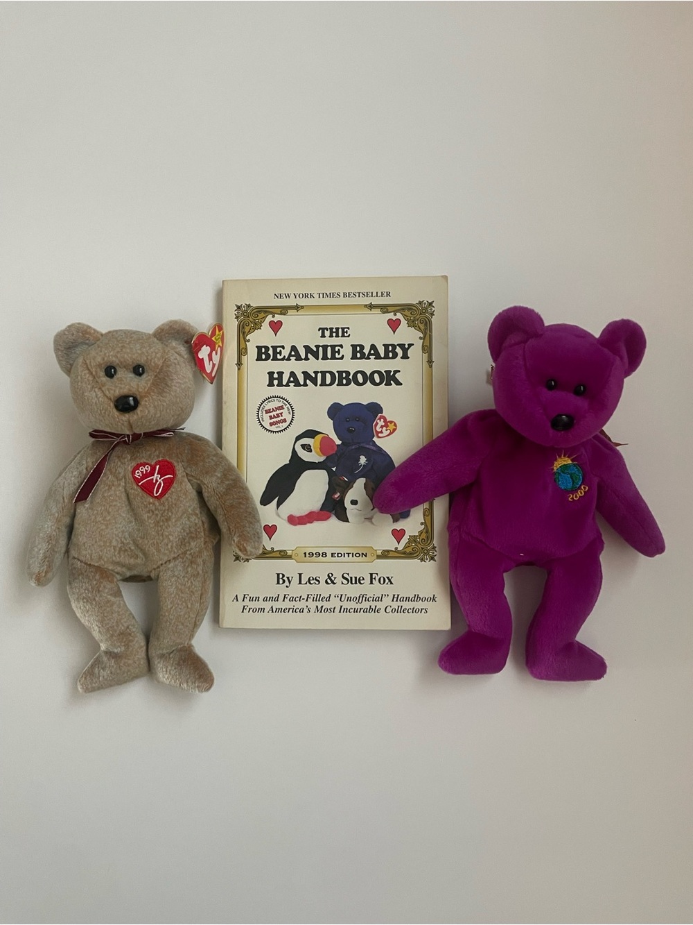 Vintage TY Beanie Baby Bundle 1999 Signature Millennium Bear + 1998 Handbook